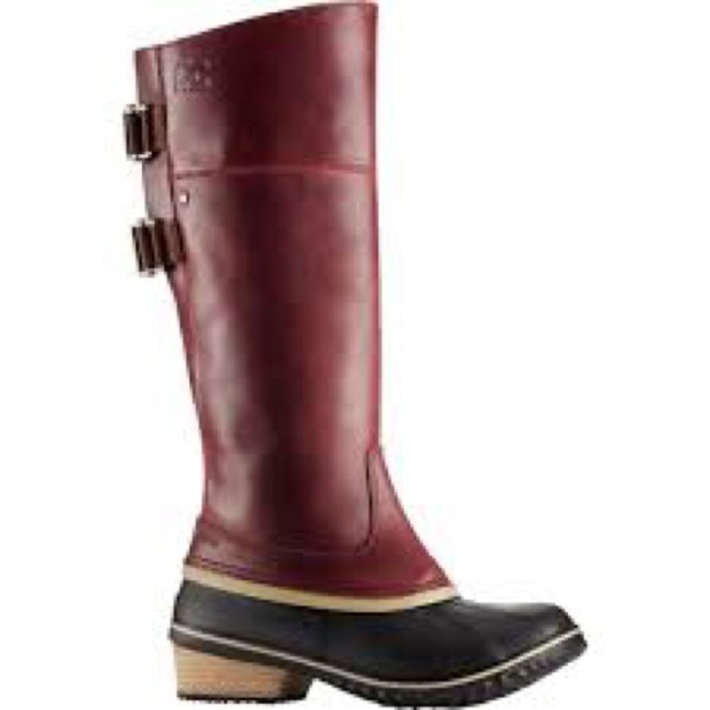 Beautiful Sorel Slimpack Reddish Tall Riding Rain Boots Size 9 fit more like 8.5